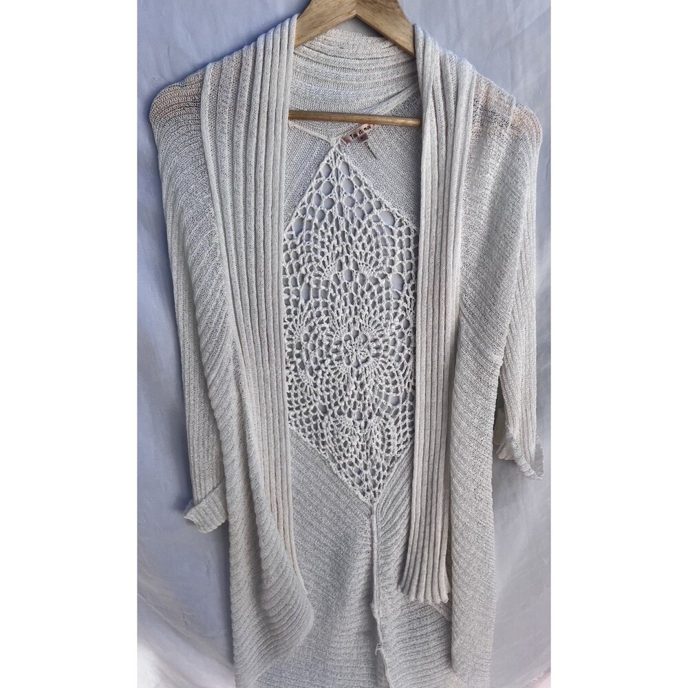 Toi et Moi Ivory Crochet Lace Back Open Front Cardigan M/L Boho Lightweight